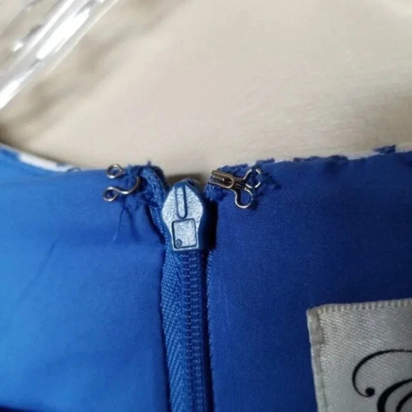 Eliza J Blue  White Leaf Botanical Fit and Flare Dress 10 - Picture 8 of 14